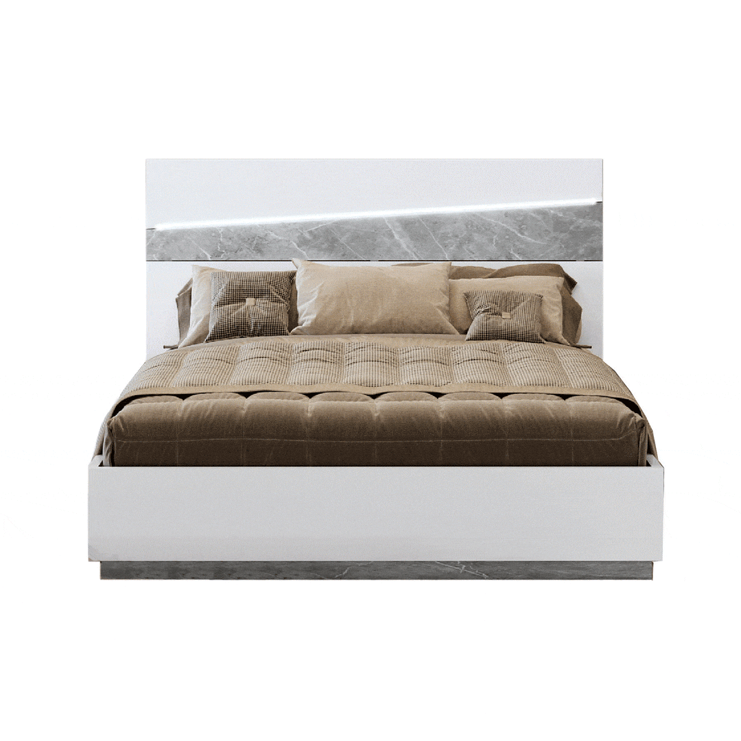 ALBA Queen Bed – Camelgroup Italia: Stylish queen-sized bed with marble headboard, featured at Home Quarters Furnishings in Vancouver