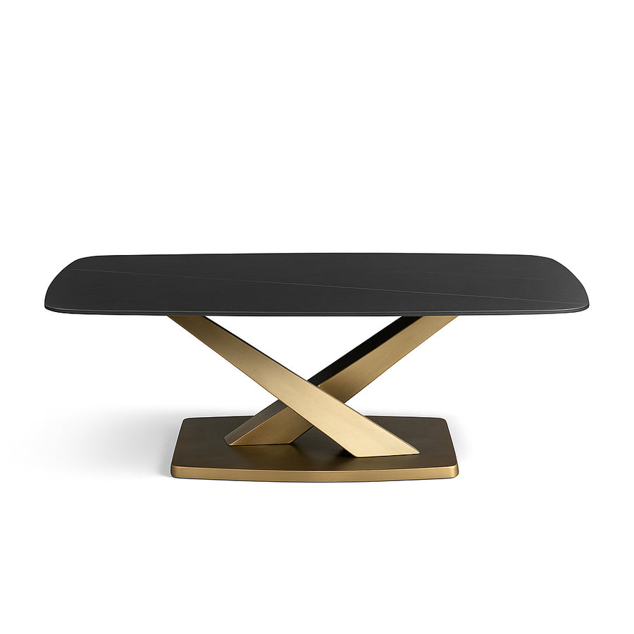 NERION Rectangular Gold Base Coffee Table – White or Black Stone Top