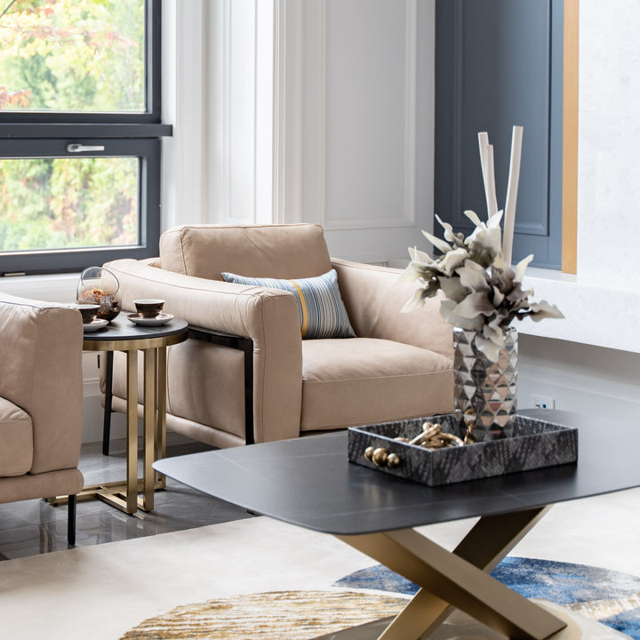 NERION Rectangular Gold Base Coffee Table – White or Black Stone Top