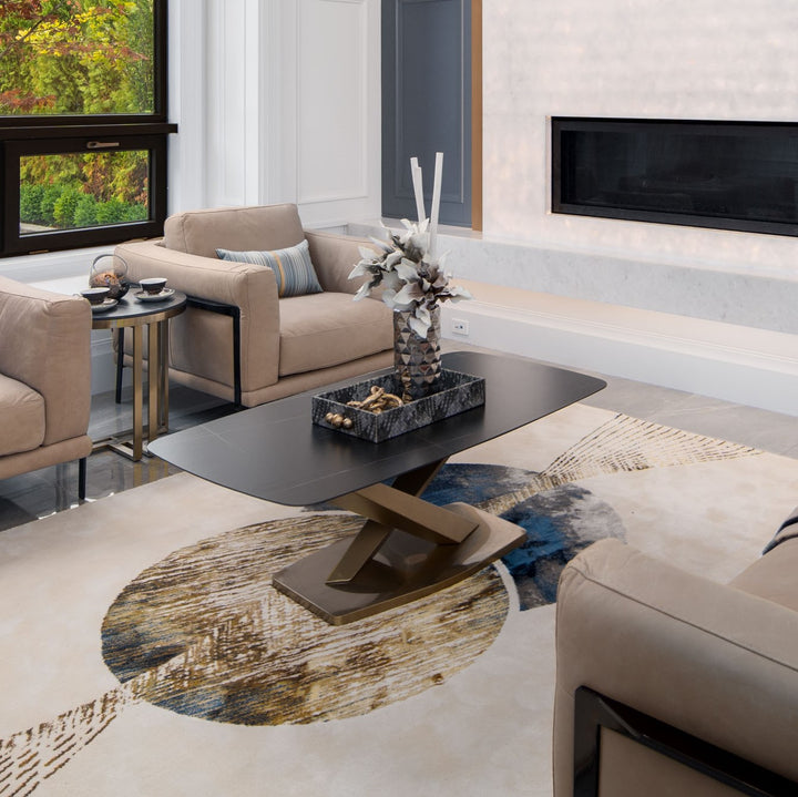 NERION Rectangular Gold Base Coffee Table – White or Black Stone Top
