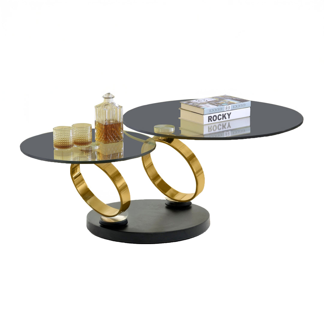 PIVAL Modern Two-Tier Glass Coffee Table with Gold Base