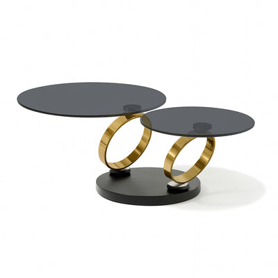 PIVAL Modern Two-Tier Glass Coffee Table with Gold Base