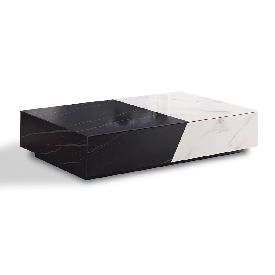 AGIM Black & White Ceramic Coffee Table: Sophisticated Black & White Marble-Patterned Coffee Table, featured at Home Quarters Furnishings in Vancouver.