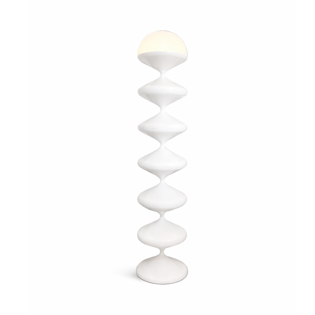 White floor lamp with a unique design on a white background
