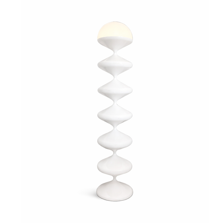 White floor lamp with a unique design on a white background