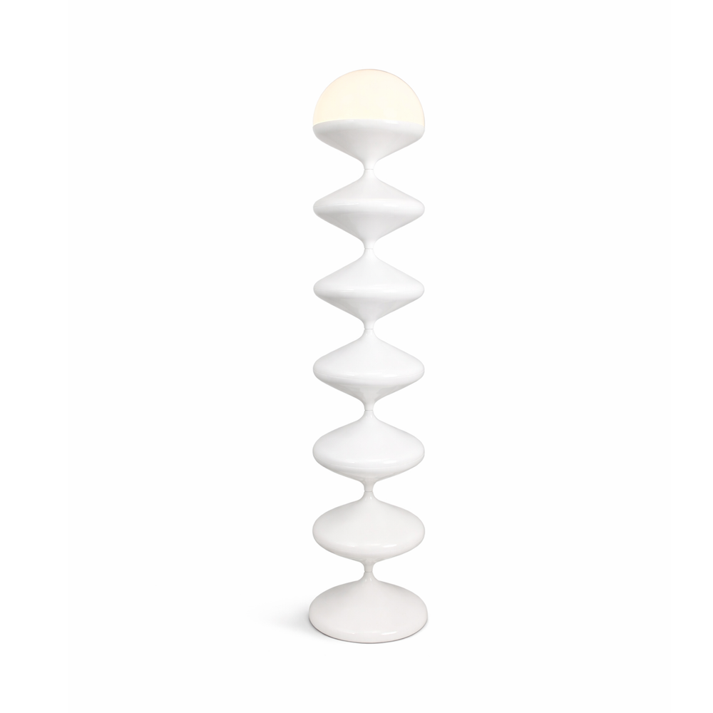 White floor lamp with a unique design on a white background