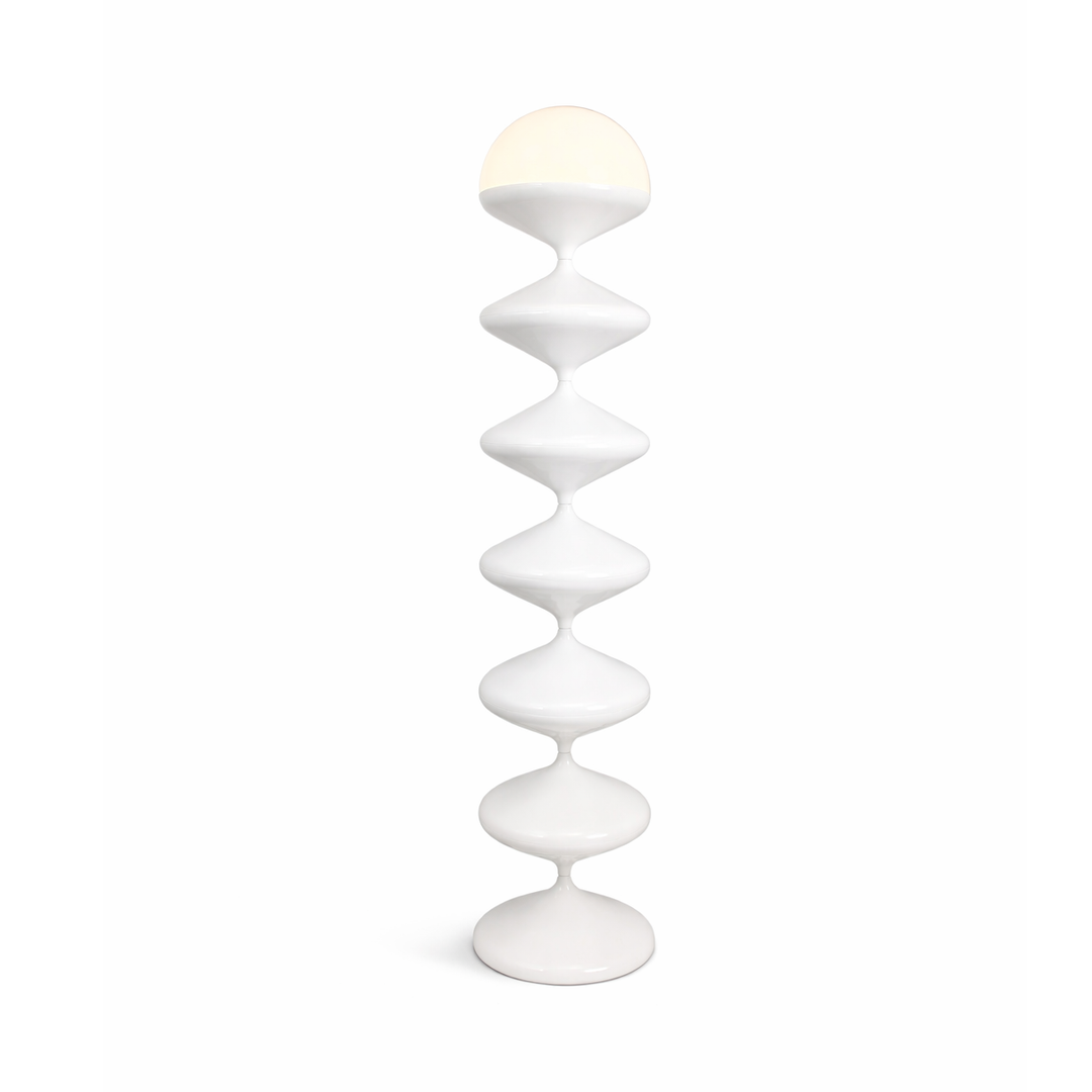 White floor lamp with a unique design on a white background