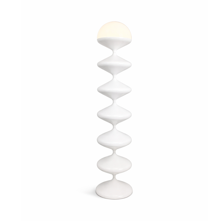 White floor lamp with a unique design on a white background