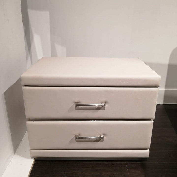 CLAIRE Leather 2-Drawer Nightstand Light Grey