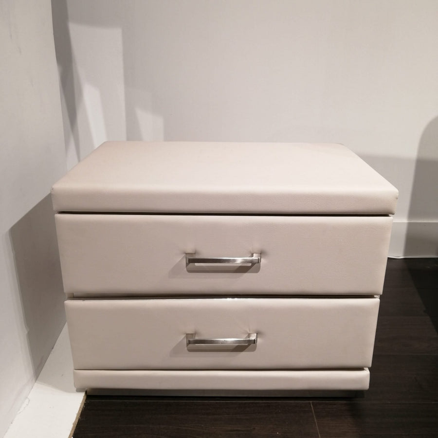 CLAIRE Leather 2-Drawer Nightstand Light Grey