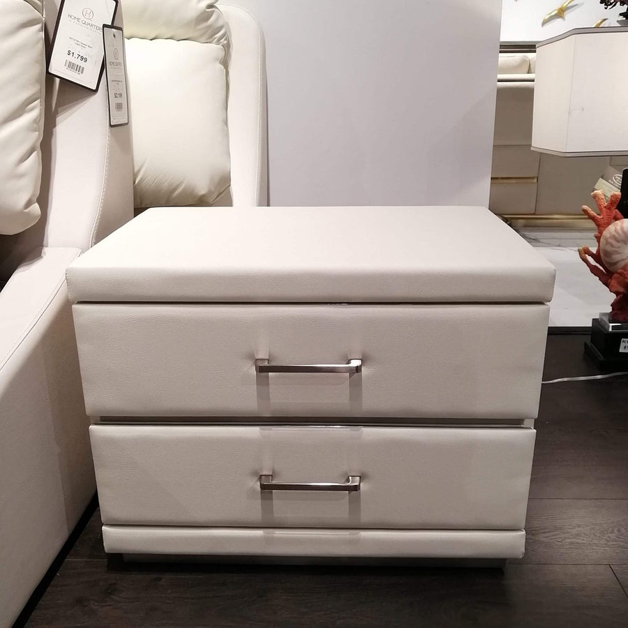 CLAIRE Leather 2-Drawer Nightstand White