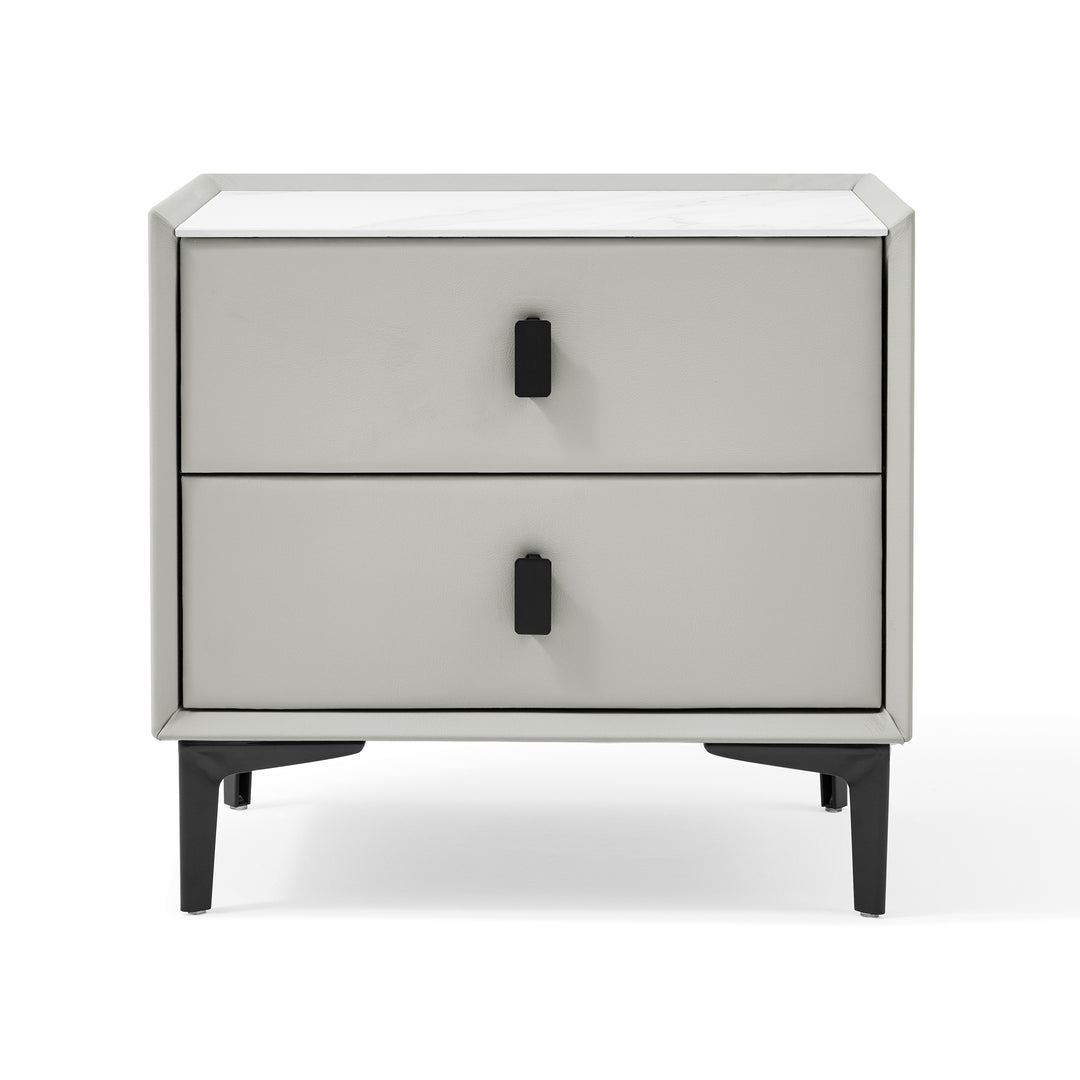 LISETTE Grey Nightstand with Two Drawers