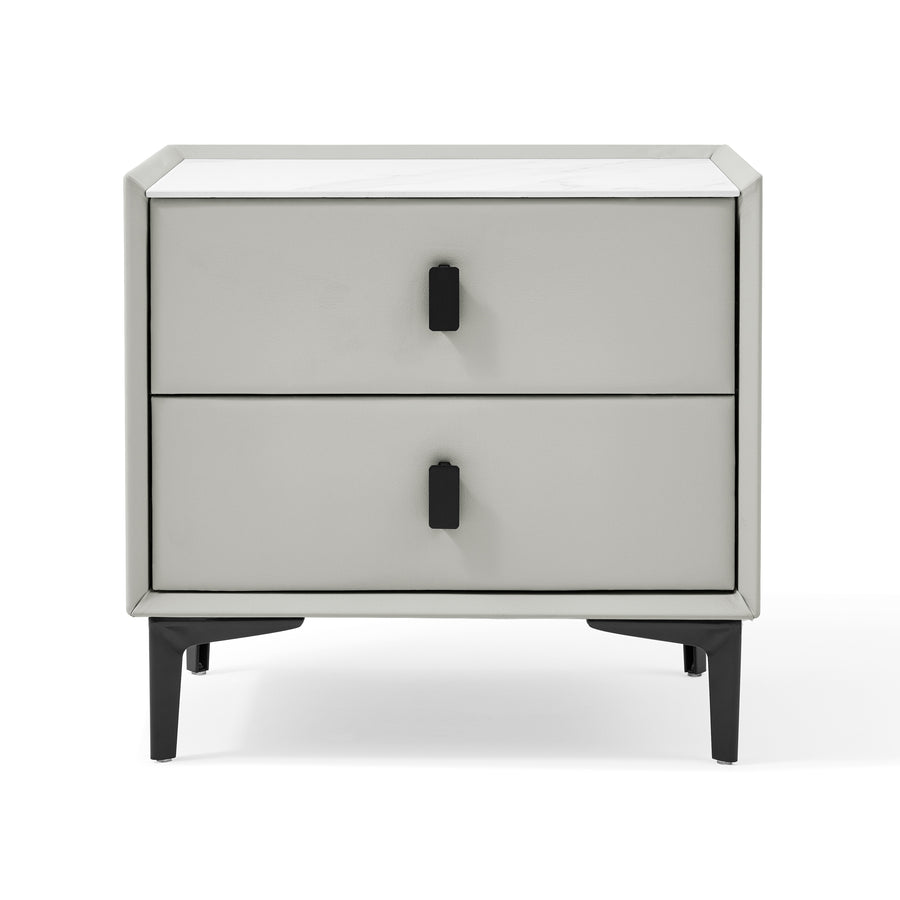 LISETTE Grey Nightstand with Two Drawers