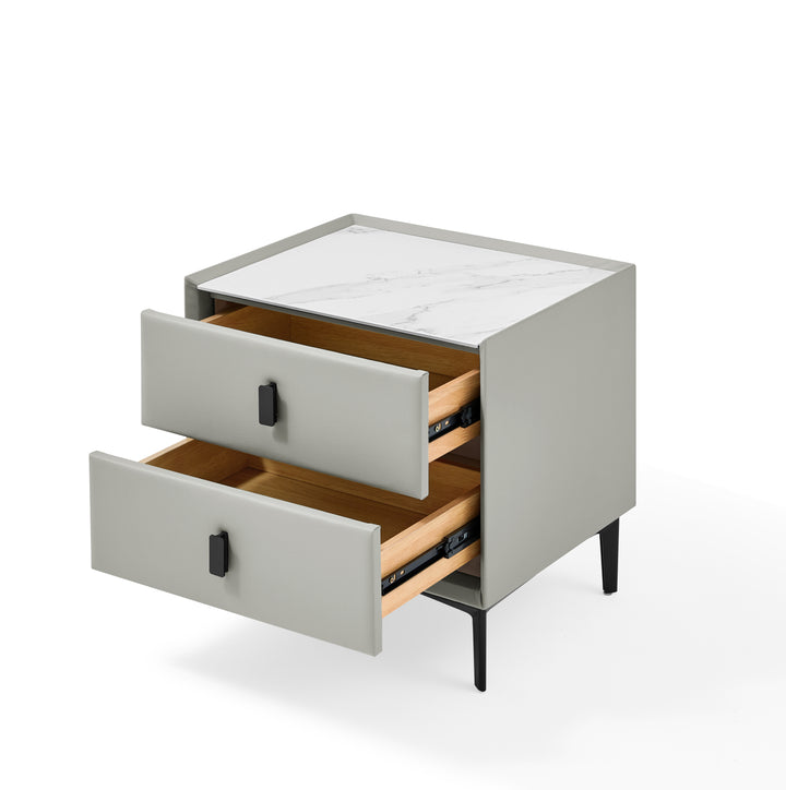 LISETTE Grey Nightstand with Two Drawers