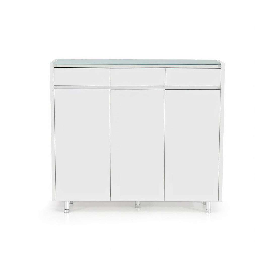 DION Glass Top White 3 Doors Shoe Cabinet