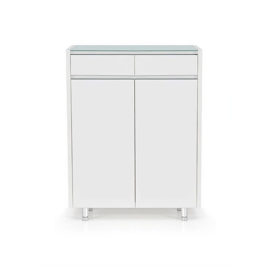 DION Glass Top White 2 Doors Shoe Cabinet