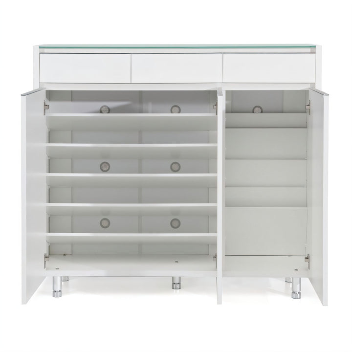 DION Glass Top White 3 Doors Shoe Cabinet