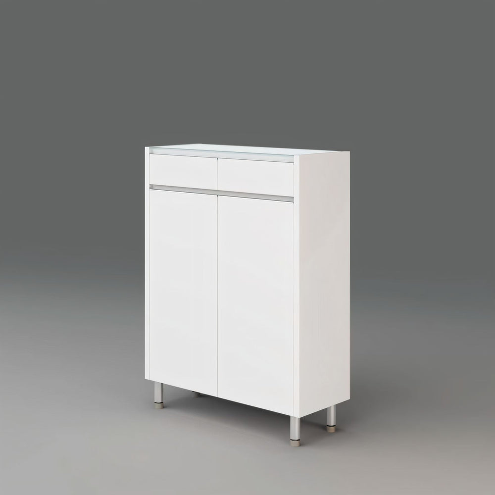 DION Glass Top White 2 Doors Shoe Cabinet