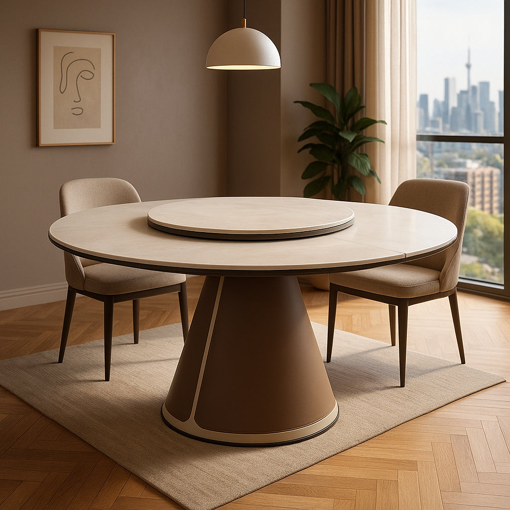 ILARIA Round Extendable Dining Table with Lazy Susan