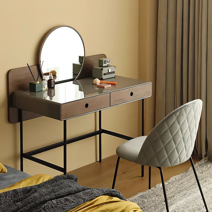 ELENA Walnut Vanity Desk with Mirror