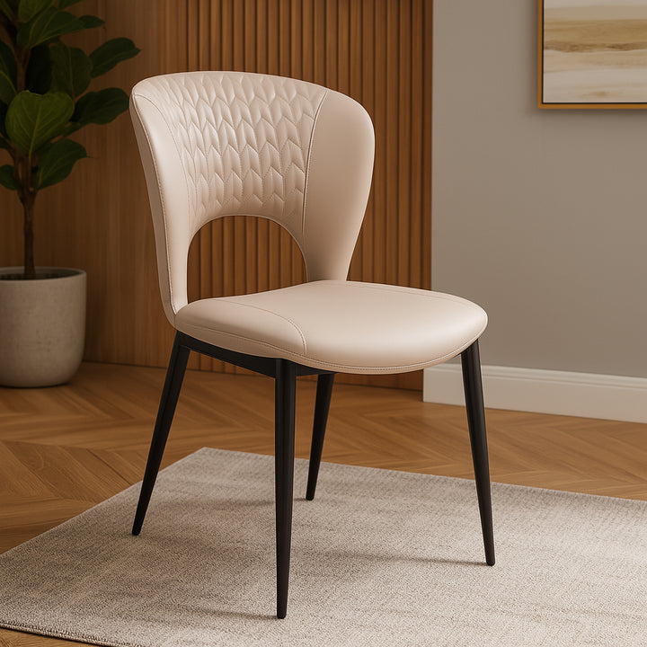 VELORA Modern Beige Leatherette Dining Chair with Black Legs
