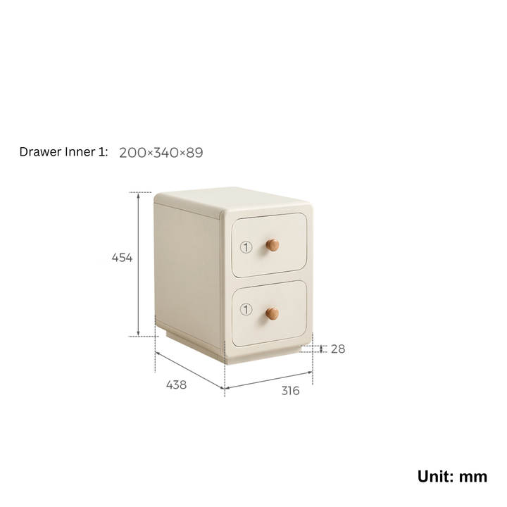 KHALID Two Drawers White Narrow Nightstand