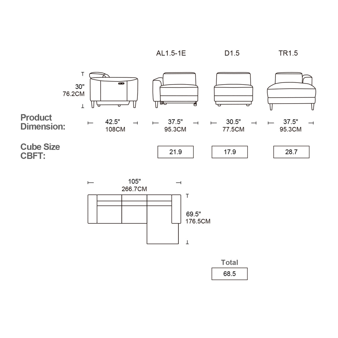 TITUS Fabric Power Motion Sectional
