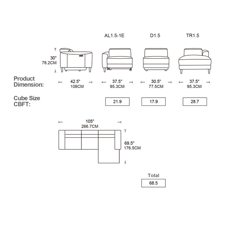 TITUS Fabric Power Motion Sectional