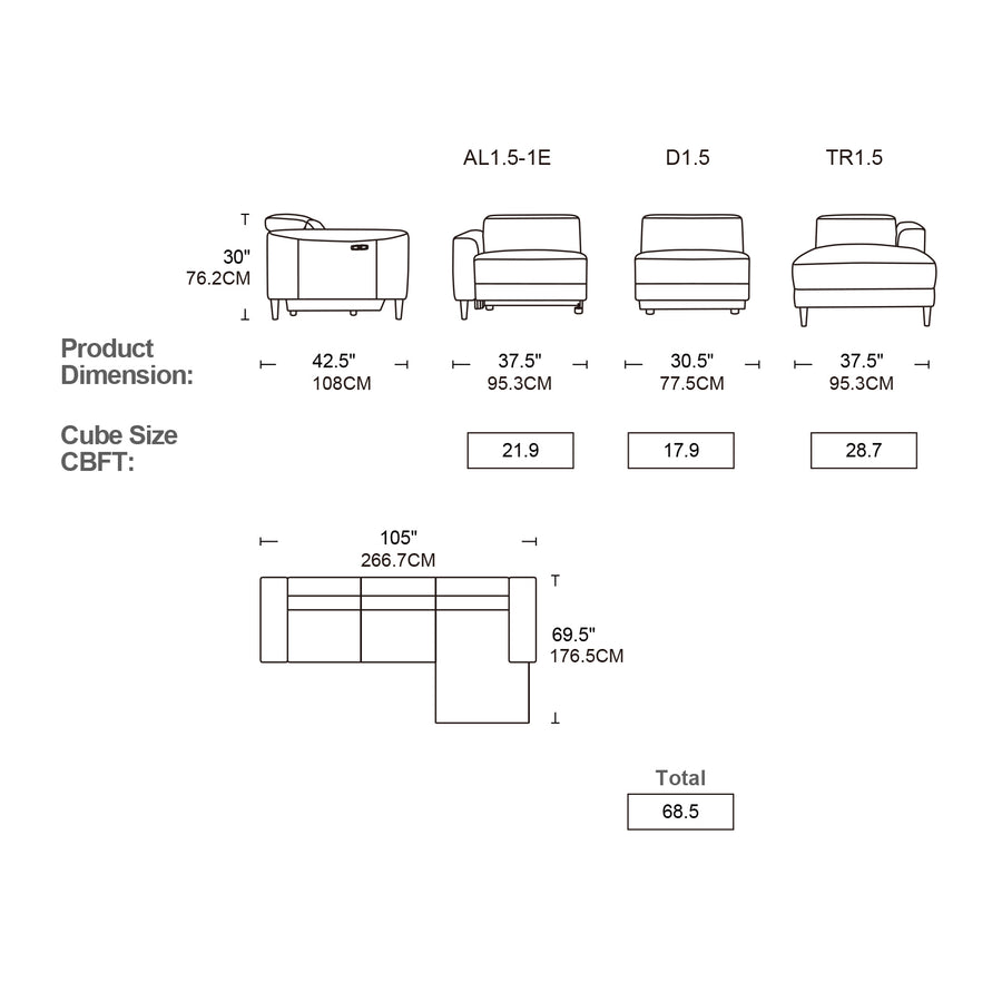 TITUS Fabric Power Motion Sectional