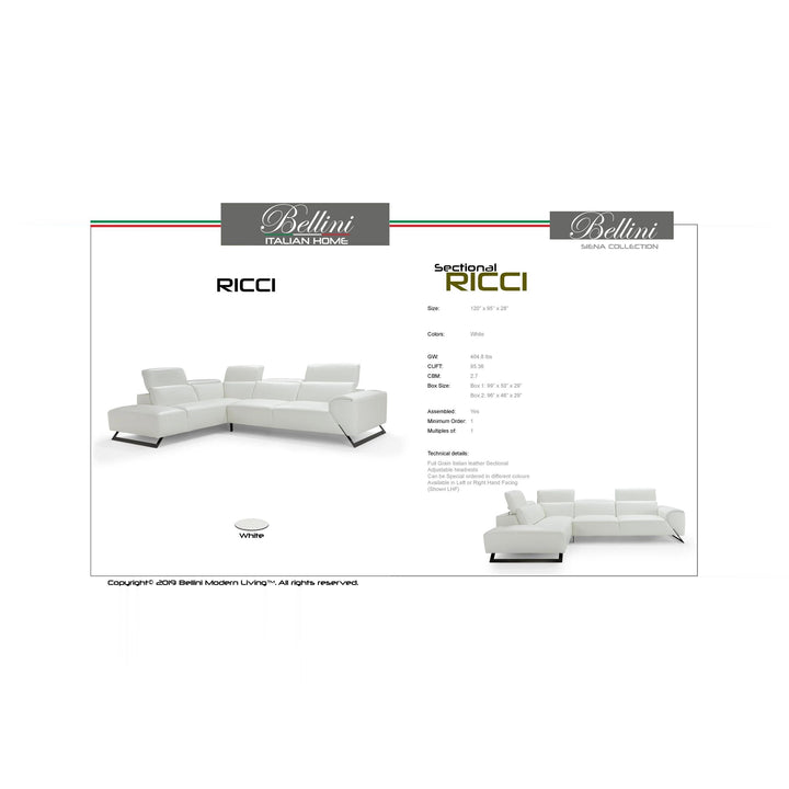 RICCI White Full Leather Sectional Sofa - Bellini