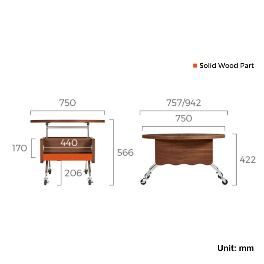 SOKO Walnut Color Height Adjustable Coffee Table