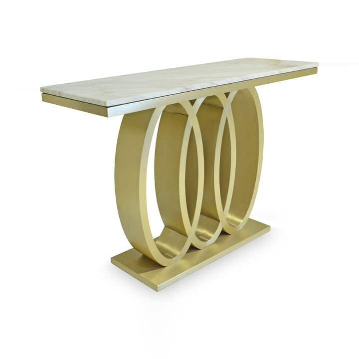 RHYS Brushed Gold Faux Marble Console Table