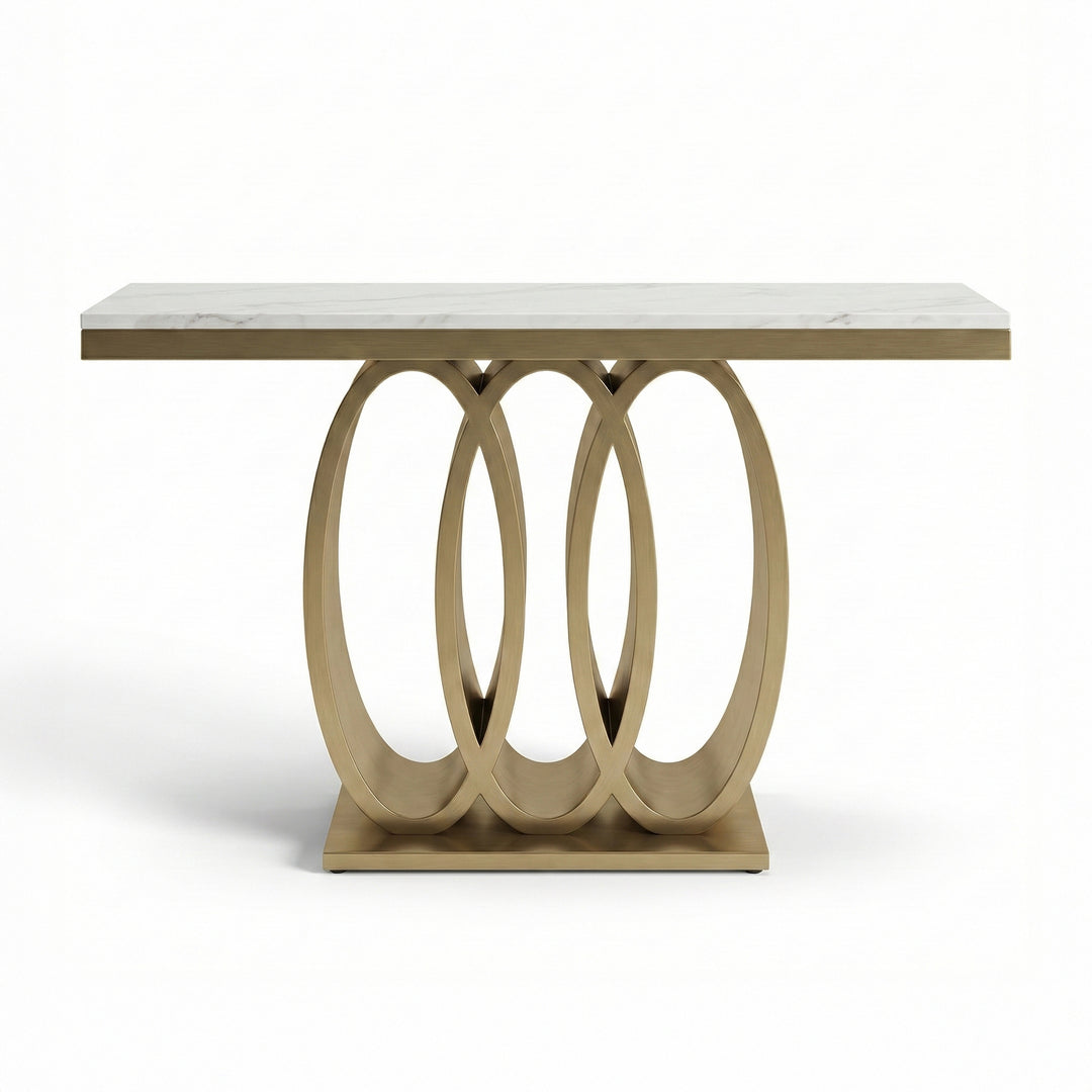 RHYS Brushed Gold Faux Marble Console Table