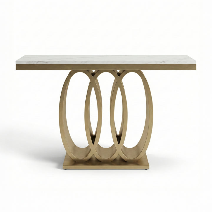 RHYS Brushed Gold Faux Marble Console Table