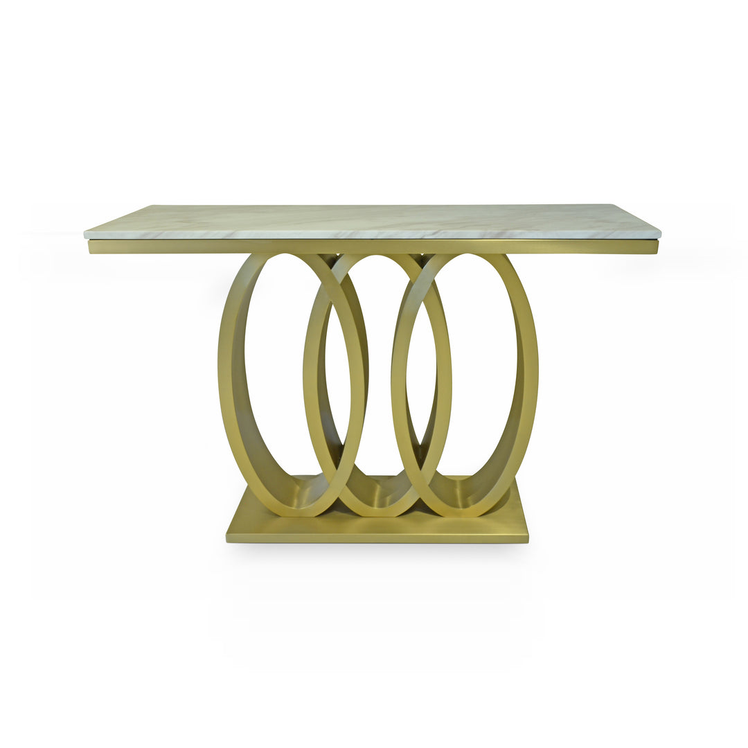 RHYS Brushed Gold Faux Marble Console Table
