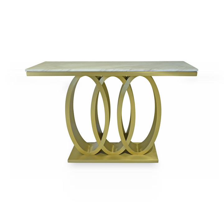 RHYS Brushed Gold Faux Marble Console Table