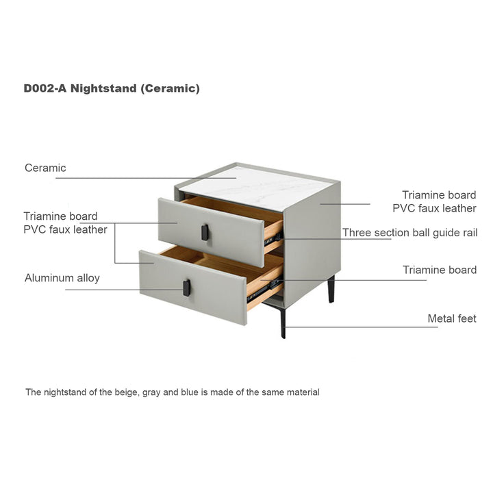 LISETTE Grey Nightstand with Two Drawers