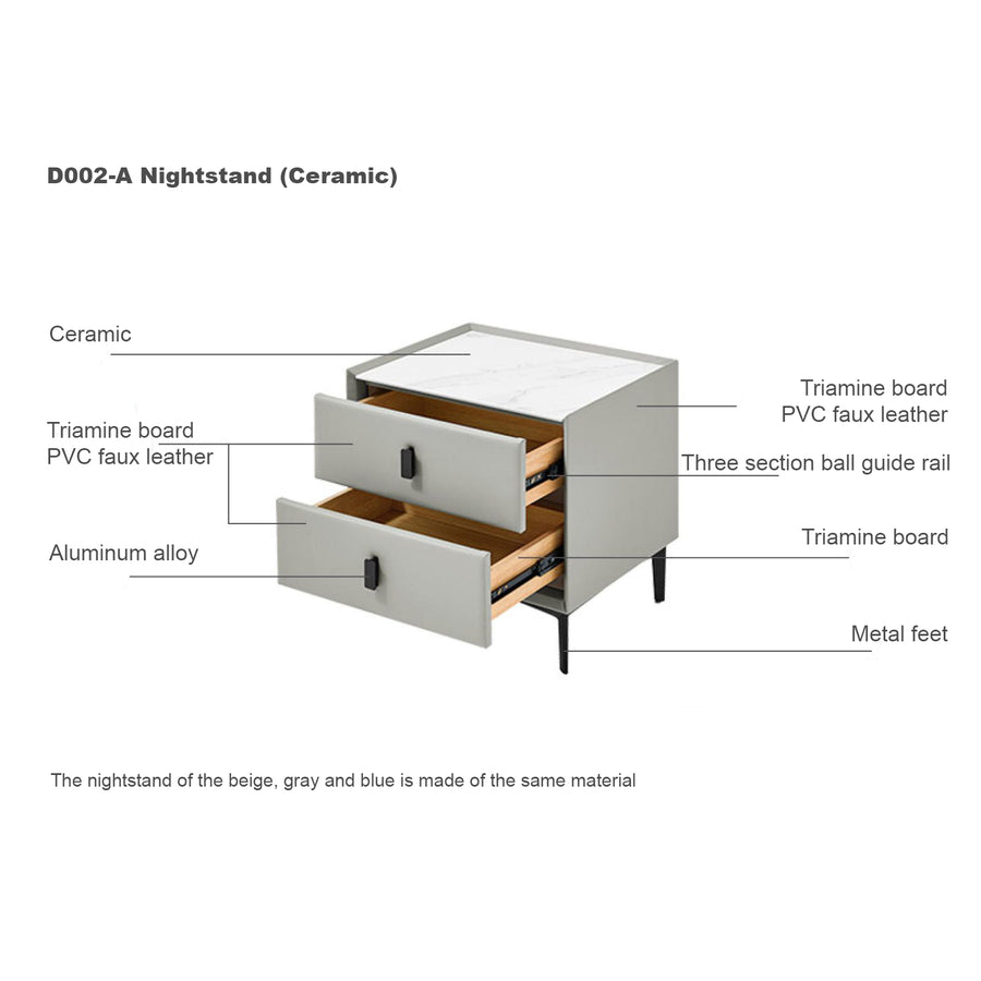 LISETTE Grey Nightstand with Two Drawers