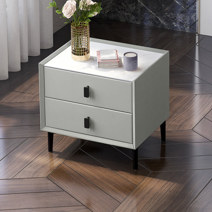 LISETTE Grey Nightstand with Two Drawers