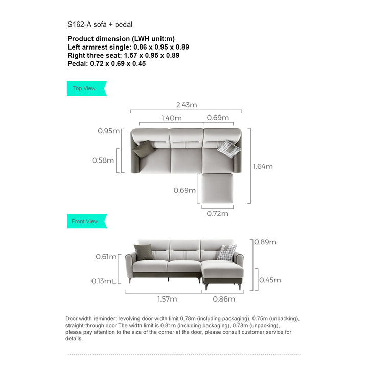 LINDA Grey Sectional Sofa With Ottoman