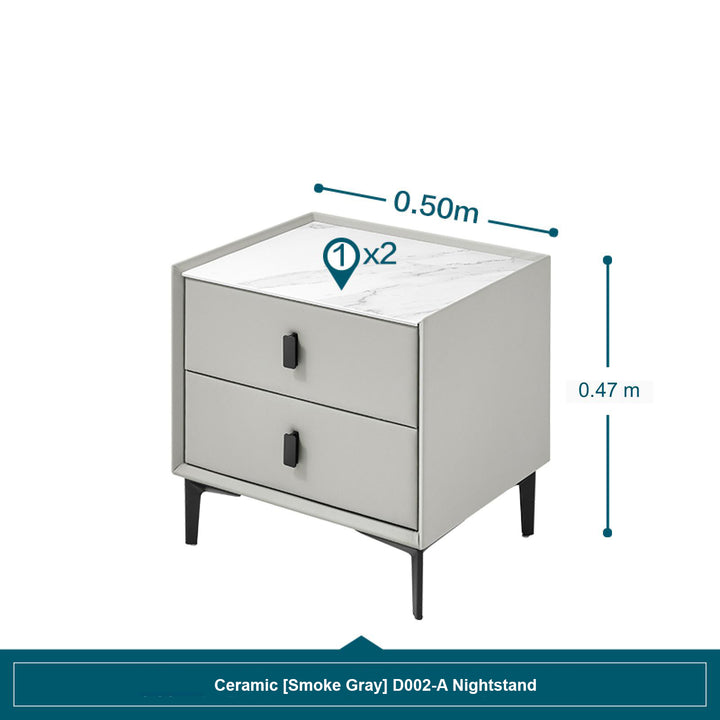 LISETTE Grey Nightstand with Two Drawers