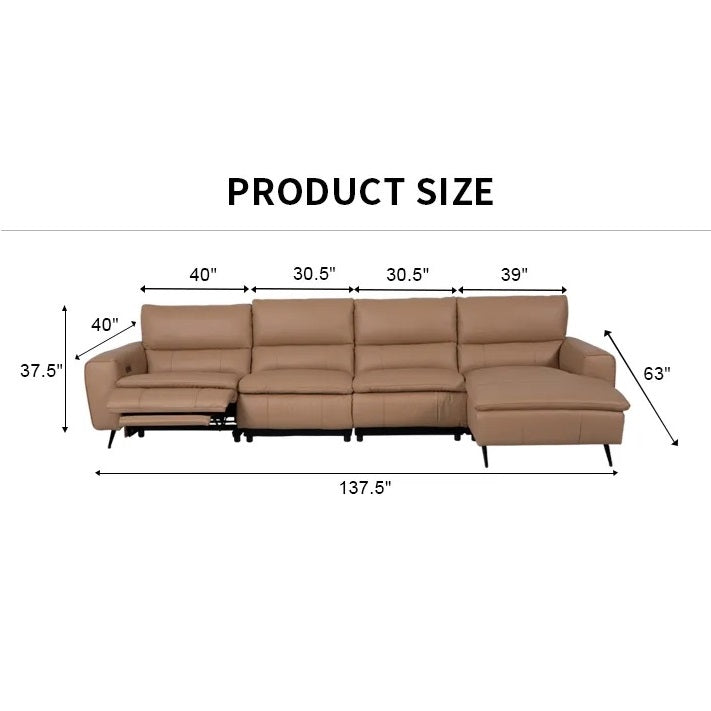 LYSANDER Tan Leather Reclining Sectional Sofa