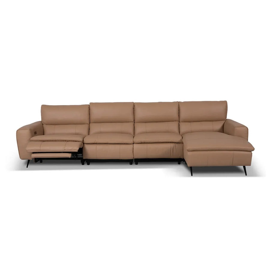 LYSANDER Tan Leather Reclining Sectional Sofa