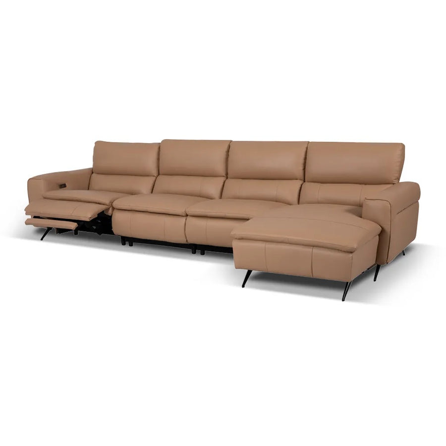 LYSANDER Tan Leather Reclining Sectional Sofa
