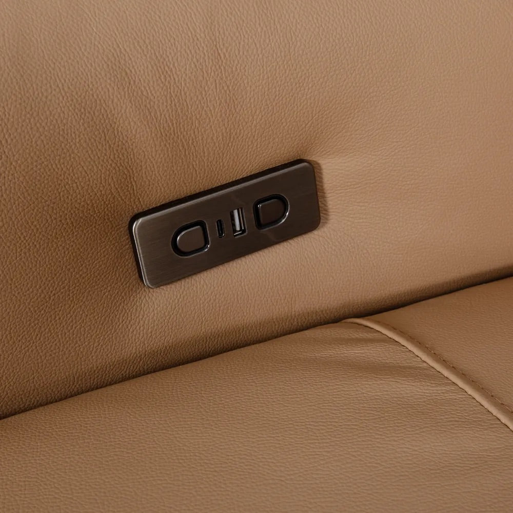 LYSANDER Tan Leather Reclining Sectional Sofa