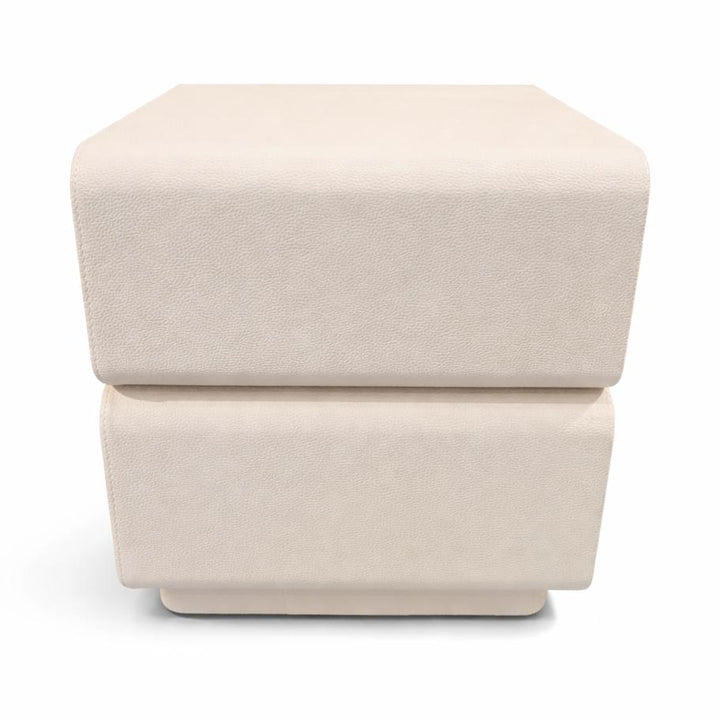 Textured cream nightstand featuring two stacked tiers and rounded corners