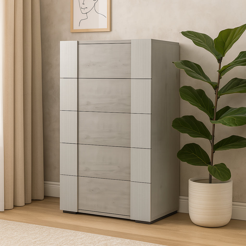 FIORELLA Modern Grey High Gloss 5-Drawer Chest