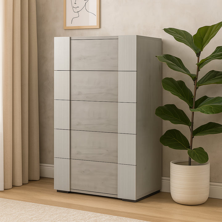 FIORELLA Modern Grey High Gloss 5-Drawer Chest