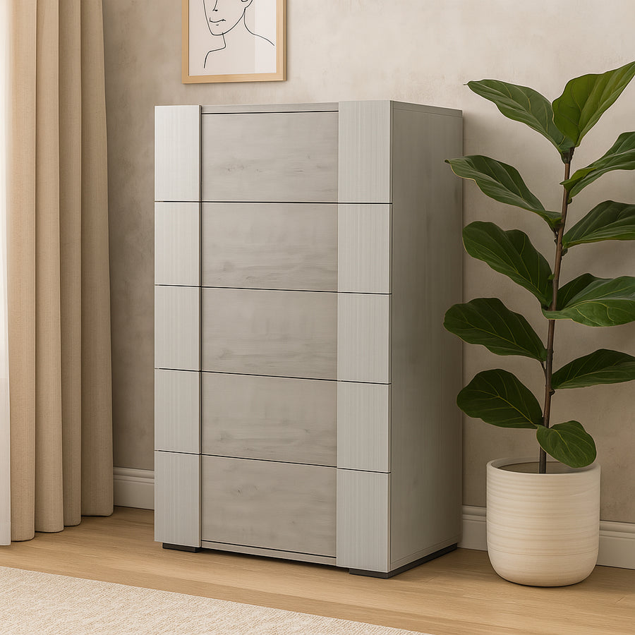 FIORELLA Modern Grey High Gloss 5-Drawer Chest