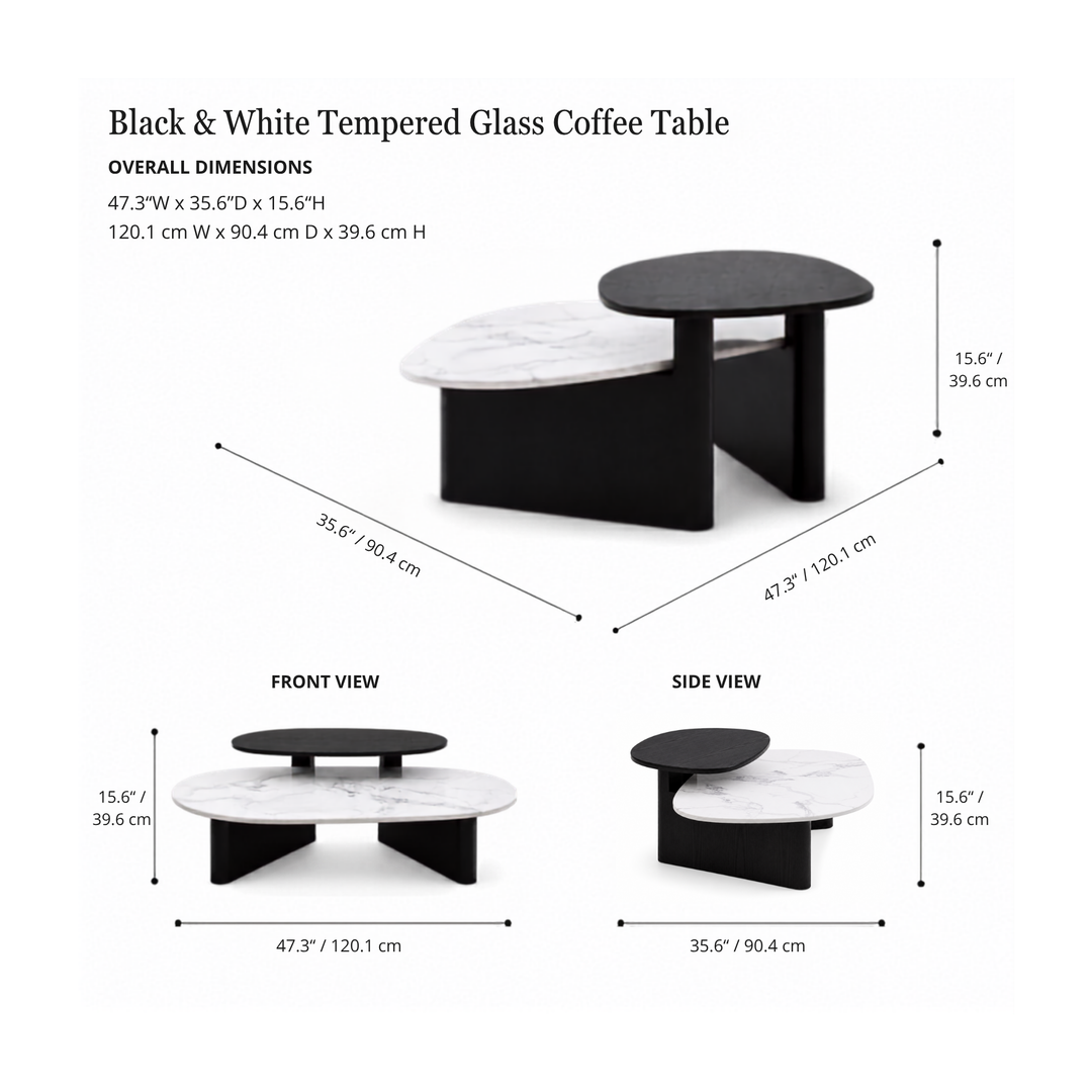 GEMMA Black & White Tempered Glass Coffee Table